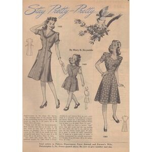1945 Farm Journal Sewing‎ Pattern Vintage Print Ad Dresses Mary R Reynolds MCM